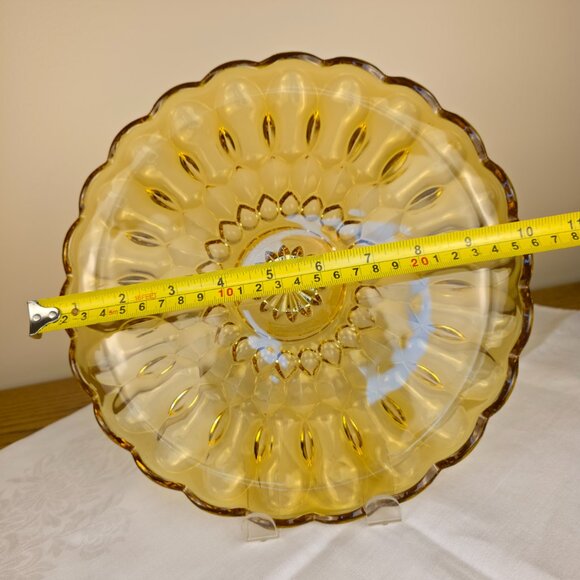 Vintage Amber Glass Serving Plate, 10" Likely Indiana Glass, Sunburst Pattern - Picture 6 of 9